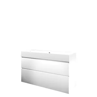 Proline Bathroom furniture - Washbasin loft porcelain - Matt white/Gloss white - 120x46x65 cm - Single washbasin with 2 tap holes - 2 asymmetrical drawers