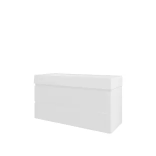 Proline Bathroom furniture - Washbasin loft porcelain - Matt white/Gloss white - 120x46x65 cm - Single washbasin with 2 tap holes - 2 drawers milled vertically