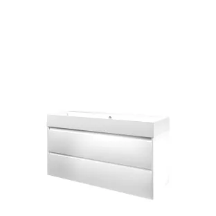 Proline Bathroom furniture - Loft porcelain washbasin - Matt white/Gloss white - 120x46x65 cm - Single washbasin with 2 tap holes - 2 symmetrical drawers