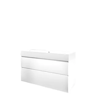 Proline Bathroom furniture - Washbasin loft porcelain - Matt white/Gloss white - 120x46x65 cm - Single washbasin without tap hole - 2 asymmetrical drawers