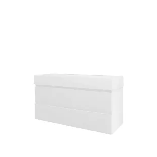 Proline Bathroom furniture - Washbasin loft porcelain - Matt white/Gloss white - 120x46x65 cm - Single washbasin without tap hole - 2 drawers milled vertically