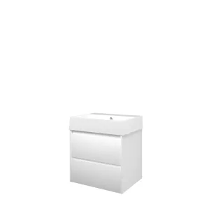 Proline Bathroom furniture - Loft porcelain washbasin - Matt white/Gloss white - 60x46x65 cm - Single washbasin without tap hole - 2 symmetrical drawers