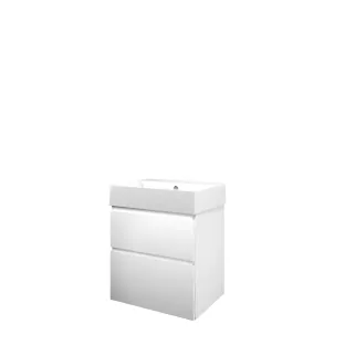 Proline Bathroom furniture - Loft porcelain washbasin - Matt white/Gloss white - 60x46x73 cm - Single washbasin with 1 tap hole - 2 asymmetrical drawers