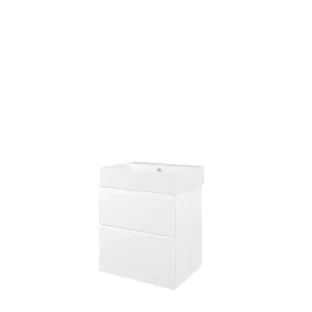 Proline Bathroom furniture - Washbasin loft porcelain - Matt white/Gloss white - 60x46x73 cm - Single washbasin without tap hole - 2 asymmetrical drawers