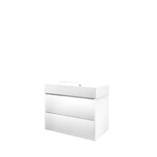 Proline Bathroom furniture - Loft porcelain washbasin - Matt white/Gloss white - 80x46x65 cm - Single washbasin with 1 tap hole - 2 symmetrical drawers