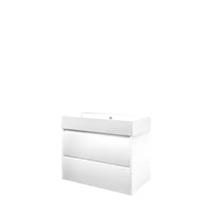 Proline Bathroom furniture - Loft porcelain washbasin - Matt white/Gloss white - 80x46x65 cm - Single washbasin without tap hole - 2 symmetrical drawers