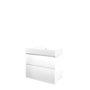 Proline Bathroom furniture - Washbasin loft porcelain - Matt white/Gloss white - 80x46x73 cm - Single washbasin with 1 tap hole - 2 asymmetrical drawers