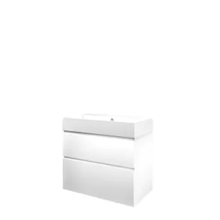 Proline Bathroom furniture - Washbasin loft porcelain - Matt white/Gloss white - 80x46x73 cm - Single washbasin without tap hole - 2 asymmetrical drawers