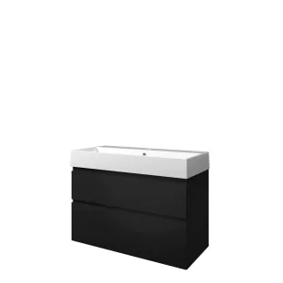 Proline Bathroom furniture - Washbasin loft porcelain - Matt black/Gloss white - 100x46x65 cm - Single washbasin with 1 tap hole - 2 asymmetrical drawers