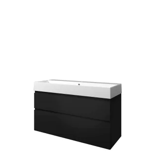 Proline Bathroom furniture - Washbasin loft porcelain - Matt black/Gloss white - 120x46x65 cm - Single washbasin with 1 tap hole - 2 asymmetrical drawers