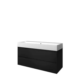 Proline Bathroom furniture - Washbasin loft porcelain - Matt black/Gloss white - 120x46x65 cm - Single washbasin with 1 tap hole - 2 symmetrical drawers