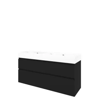 Proline Bathroom furniture - Washbasin loft porcelain - Matt black/Gloss white - 140x46x65 cm - Double washbasin with 2 tap holes - 2 asymmetrical drawers