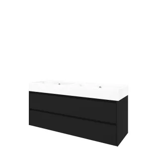 Proline Bathroom furniture - Washbasin loft porcelain - Matt black/Gloss white - 140x46x65 cm - Double washbasin with 2 tap holes - 2 symmetrical drawers