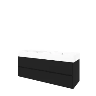 Proline Bathroom furniture - Washbasin loft porcelain - Matt black/Gloss white - 140x46x65 cm - Double washbasin without tap hole - 2 symmetrical drawers