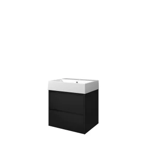 Proline Bathroom furniture - Washbasin loft porcelain - Matt black/Gloss white - 60x46x65 cm - Single washbasin with 1 tap hole - 2 symmetrical drawers