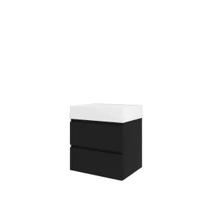 Proline Bathroom furniture - Washbasin loft porcelain - Matt black/Gloss white - 60x46x65 cm - Single washbasin without tap hole - 2 drawers milled vertically