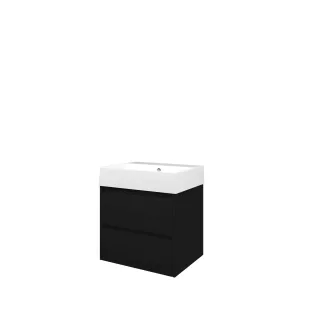 Proline Bathroom furniture - Washbasin loft porcelain - Matt black/Gloss white - 60x46x65 cm - Single washbasin without tap hole - 2 symmetrical drawers