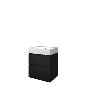 Proline Bathroom furniture - Washbasin loft porcelain - Matt black/Gloss white - 60x46x73 cm - Single washbasin with 1 tap hole - 2 asymmetrical drawers