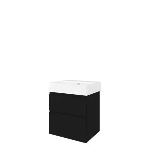 Proline Bathroom furniture - Washbasin loft porcelain - Matt black/Gloss white - 60x46x73 cm - Single washbasin without tap hole - 2 asymmetrical drawers