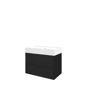 Proline Bathroom furniture - Washbasin loft porcelain - Matt black/Gloss white - 80x46x65 cm - Single washbasin with 1 tap hole - 2 symmetrical drawers