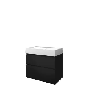 Proline Bathroom furniture - Loft porcelain washbasin - Matt black/Gloss white - 80x46x65 cm - Single washbasin without tap hole - 2 symmetrical drawers