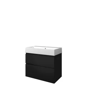 Proline Bathroom furniture - Loft porcelain washbasin - Matt black/Gloss white - 80x46x73 cm - Single washbasin with 1 tap hole - 2 asymmetrical drawers