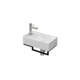 Proline Fountain Pack Porcelain Loft with frame matt black - tap hole left - brushed stainless steel