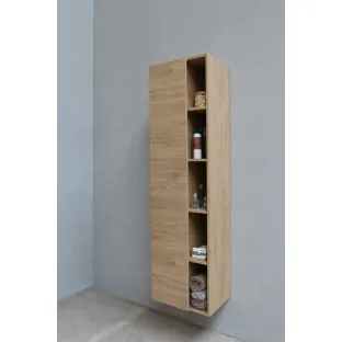 Proline hoge kast 1 deur met 5 open schappen - Ideal oak - 45.5x35x169 cm - 4 glazen planchettes