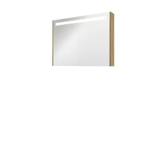 Proline premium mirror cabinet with LED lighting - 2 wooden doors - 100x74 cm - Ideal oak