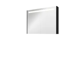 Proline premium mirror cabinet with LED lighting - 2 wooden doors - 100x74 cm - Matt black