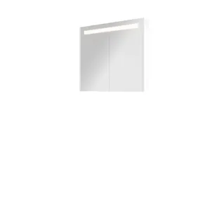 Proline premium mirror cabinet with LED lighting - 2 wooden doors - 80x74 cm - Gloss white