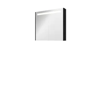 Proline premium mirror cabinet with LED lighting - 2 wooden doors - 80x74 cm - Matt black