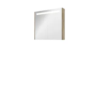 Proline premium mirror cabinet with LED lighting - 2 wooden doors - 80x74 cm - Raw oak