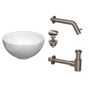 Proline Top Fountain Pack - bowl porcelain gloss white - 24x24x12 cm - Brushed stainless steel