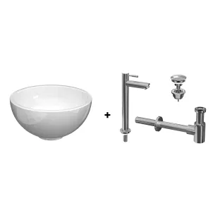 Proline Top Fountain Pack - bowl porcelain gloss white - tap high model - 24x24x12 cm - Chrome