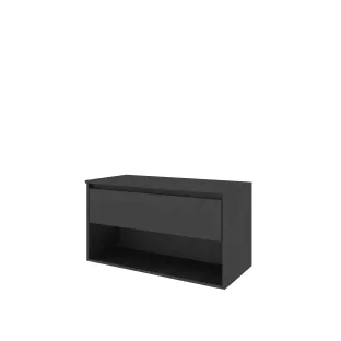 Proline Top base cabinet with cover plate - 100x46x55 cm - Black oak - 1 drawer with 1 open shelf