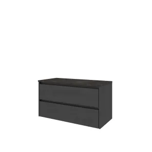 Proline Top base cabinet with cover plate - 100x46x55 cm - Black oak/Blue stone - 2 symmetrical drawers