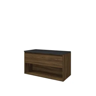 Proline Top base cabinet with cover plate - 100x46x55 cm - Cabana oak/Blue stone - 1 drawer with 1 open shelf