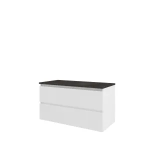 Proline Top base cabinet with cover plate - 100x46x55 cm - Gloss white/Blue stone - 2 drawers vertically milled