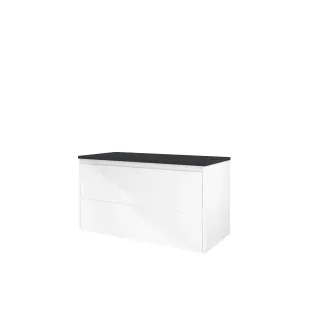 Proline Top base cabinet with cover plate - 100x46x55 cm - Gloss white/Blue stone - 2 symmetrical drawers