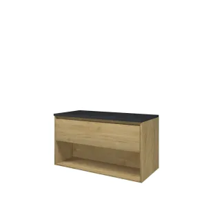 Proline Top base cabinet with cover plate - 100x46x55 cm - Ideal oak/Blue stone - 1 drawer with 1 open shelf