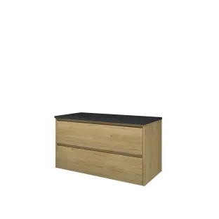 Proline Top base cabinet with cover plate - 100x46x55 cm - Ideal oak/Blue stone - 2 symmetrical drawers