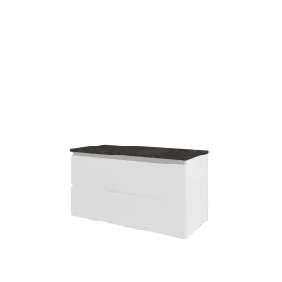 Proline Top base cabinet with cover plate - 100x46x55 cm - Matt white/Blue stone - 2 drawers vertically milled