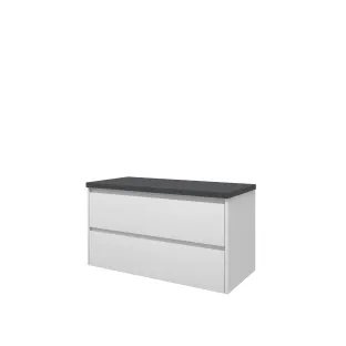 Proline Top base cabinet with cover plate - 100x46x55 cm - Matt white/Blue stone - 2 symmetrical drawers