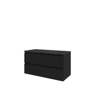 Proline Top base cabinet with cover plate - 100x46x55 cm - Matt black/Blue stone - 2 drawers vertically milled