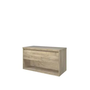 Proline Top base cabinet with cover plate - 100x46x55 cm - Raw oak - 1 drawer with 1 open shelf