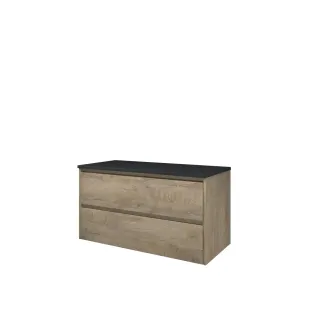 Proline Top base cabinet with cover plate - 100x46x55 cm - Raw oak/Blue stone - 2 symmetrical drawers