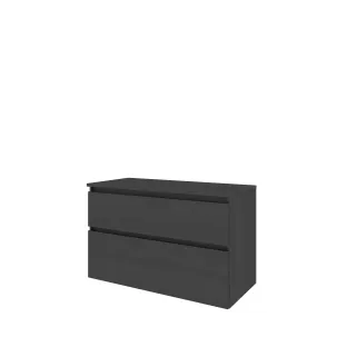 Proline Top base cabinet with cover plate - 100x46x63 cm - Black oak - 2 asymmetrical drawers