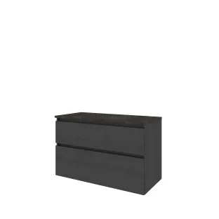 Proline Top base cabinet with cover plate - 100x46x63 cm - Black oak/Blue stone - 2 asymmetrical drawers