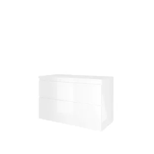 Proline Top base cabinet with cover plate - 100x46x63 cm - Gloss white - 2 asymmetrical drawers